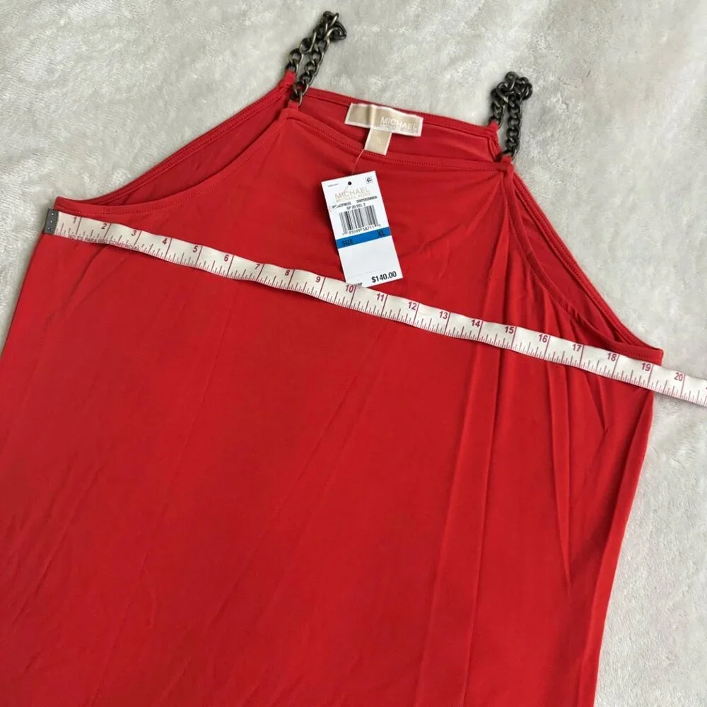 Michael‎ Kors DRK Persimmon red Maxi dress sz XL halter chain-strap pull-on new
